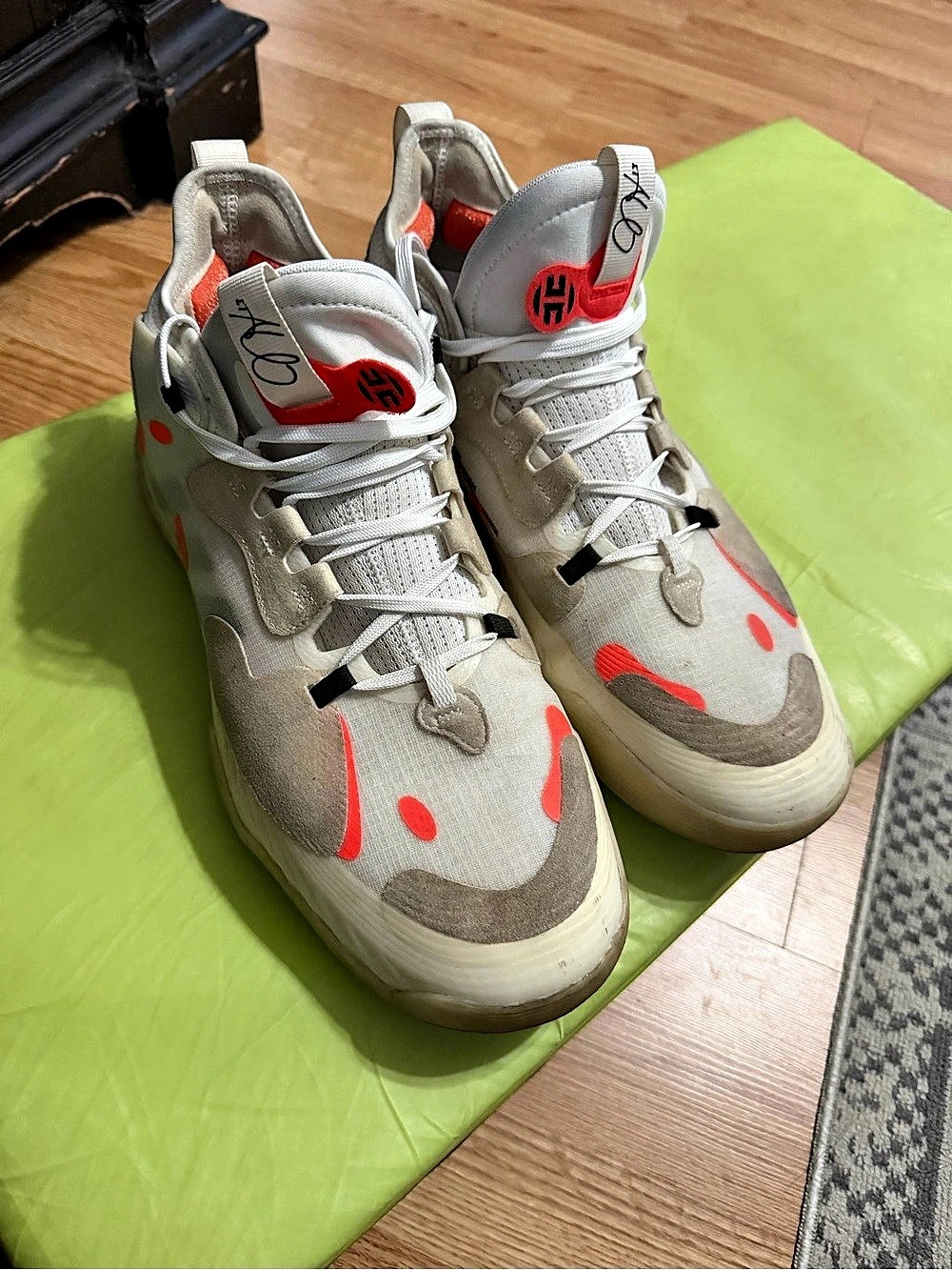 Adidas Harden 5 sneakers with orange accents on a beige base mens size 13